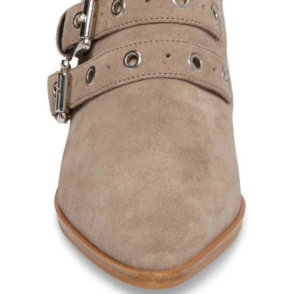 REBECCA MINKOFF Sand Austen Buckles Ankle BOOTIES Shoes 8.5 Beige Suede NEW $164 - Picture 2 of 12